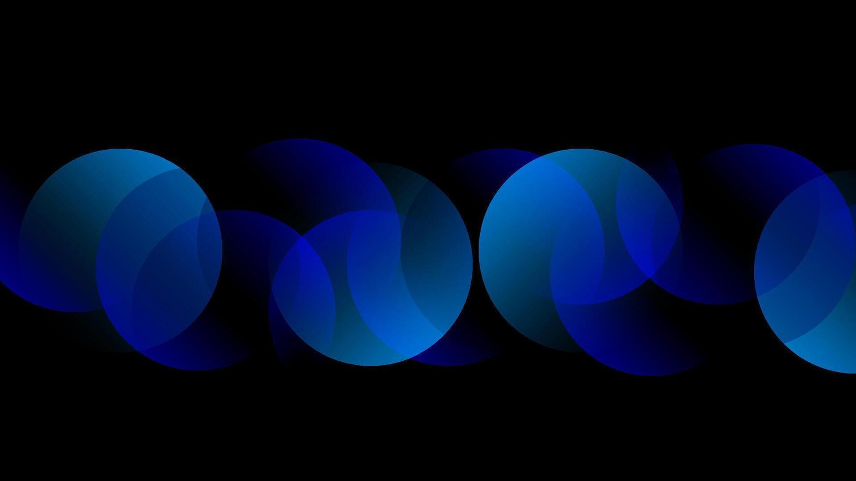 Minimal abstract background with overlapping blue gradient circles on black, modern digital art design vector