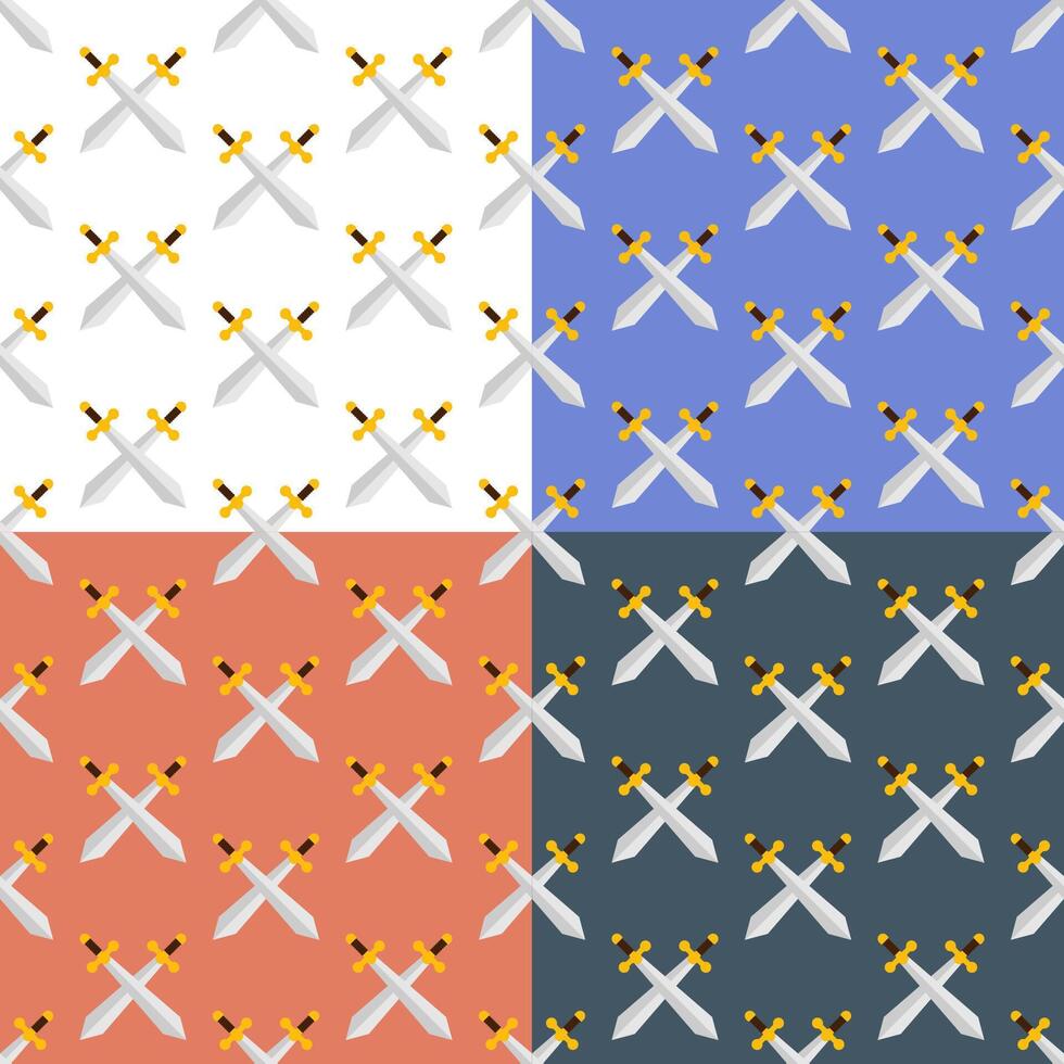 set of seamless patterns with of crossed knight swords vector