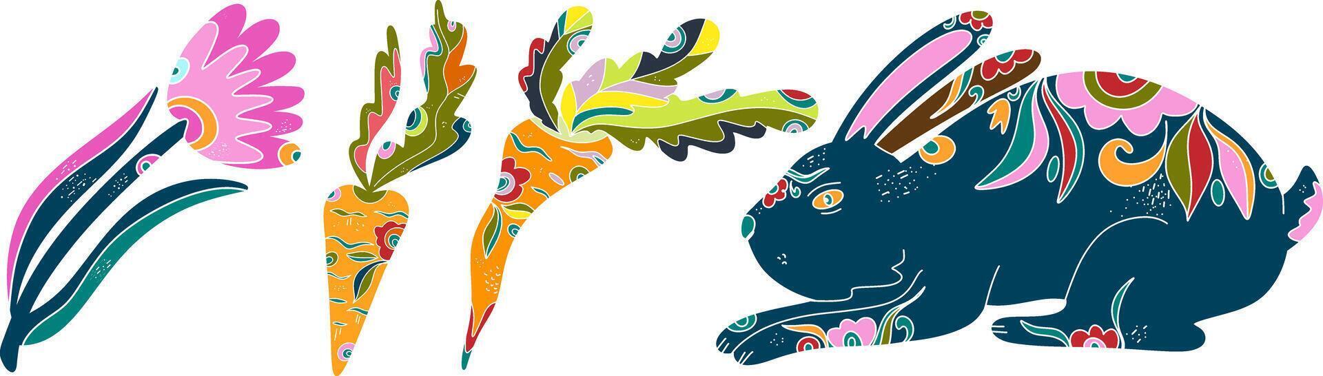 a rabbit and a carrot are shown in a colorful design vector