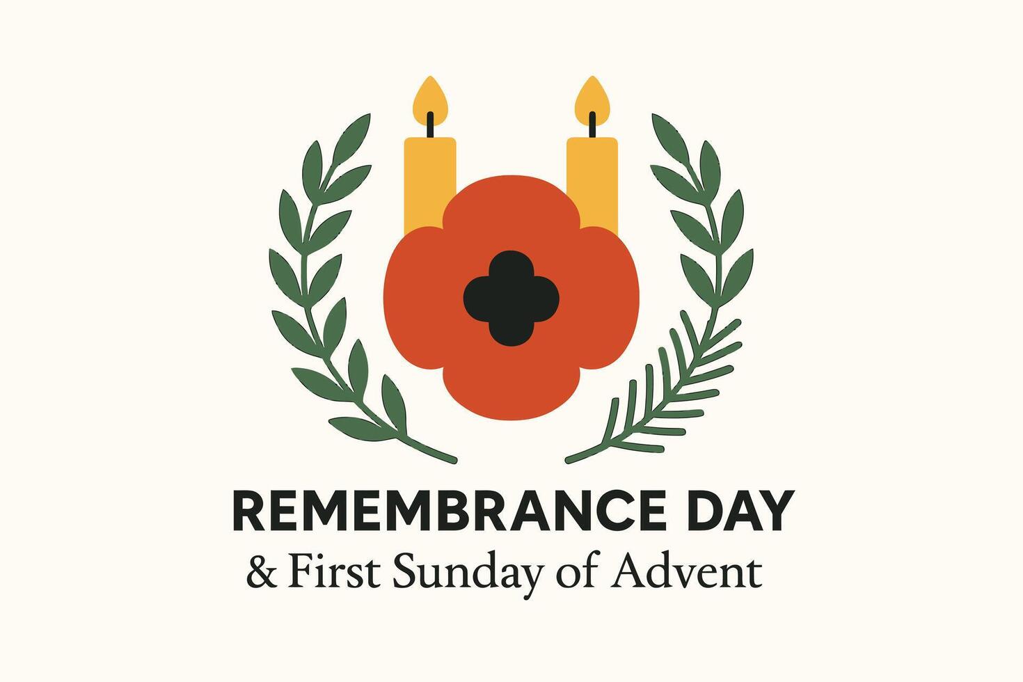 Remembrance Day and First Sunday of Advent Minimal Flat Illustration with Symbolic Emblems vector