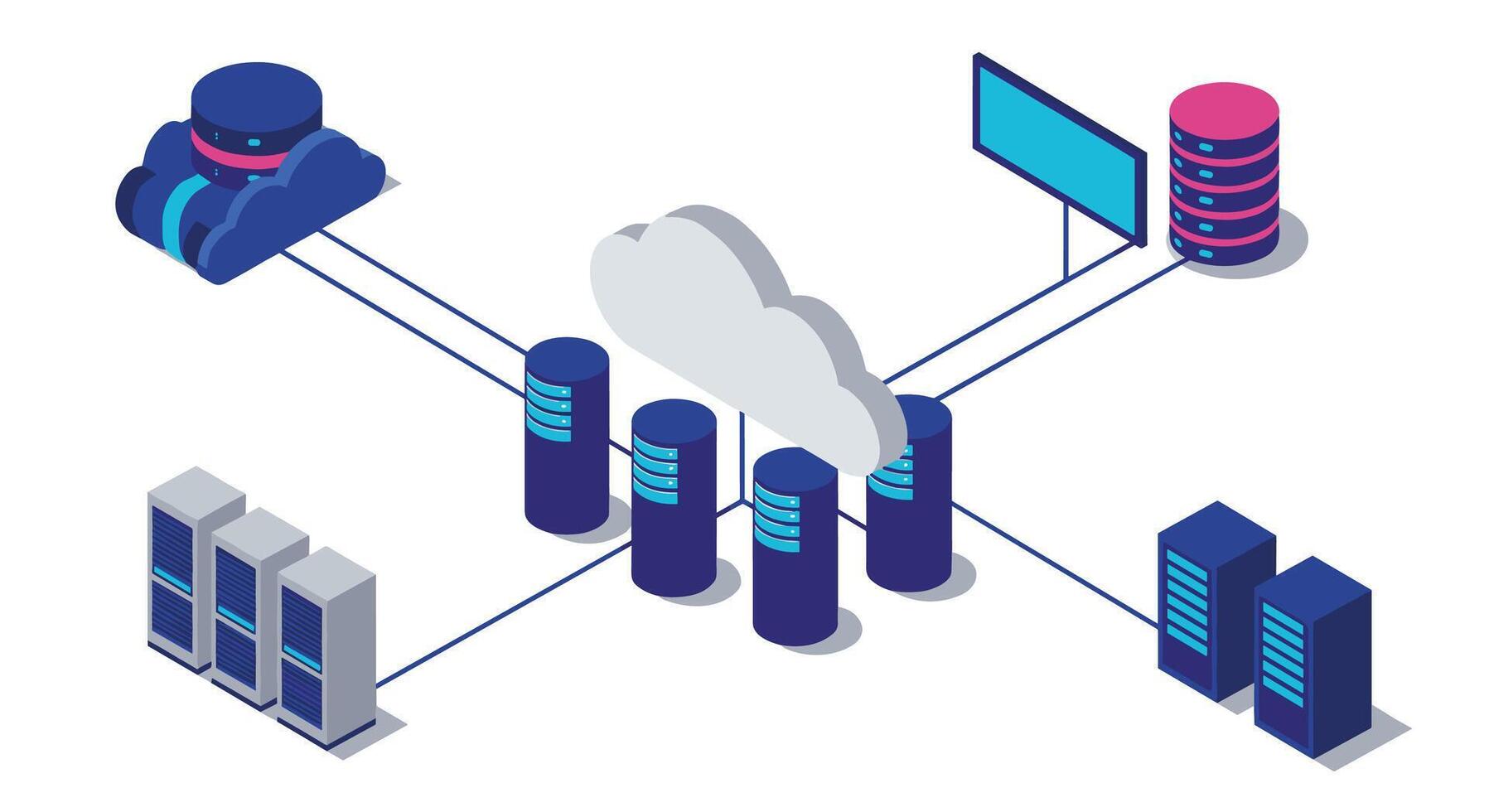 Isometric cloud computing network with servers and data storage vector