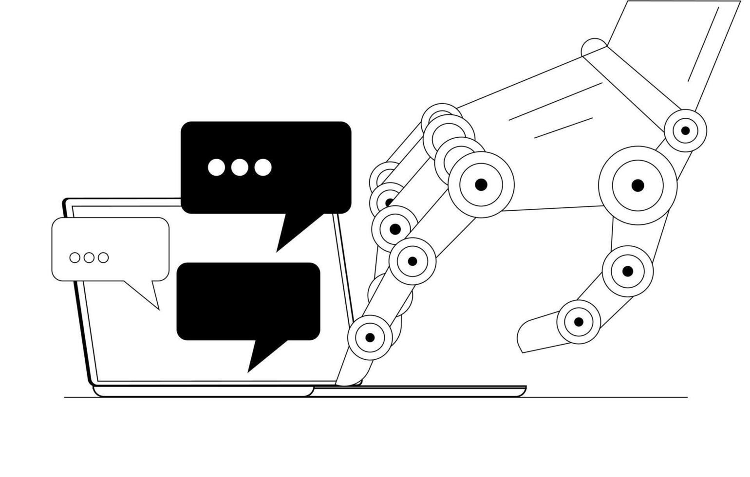 un robótico brazo entra datos desde un teclado dentro un computadora y recibe un respuesta. vector