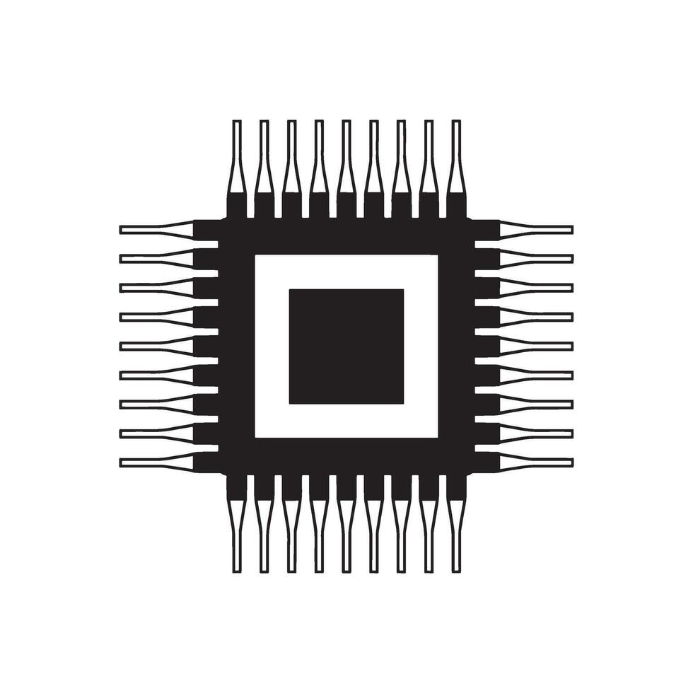 Black and White Microchip Computer Processor Icon vector