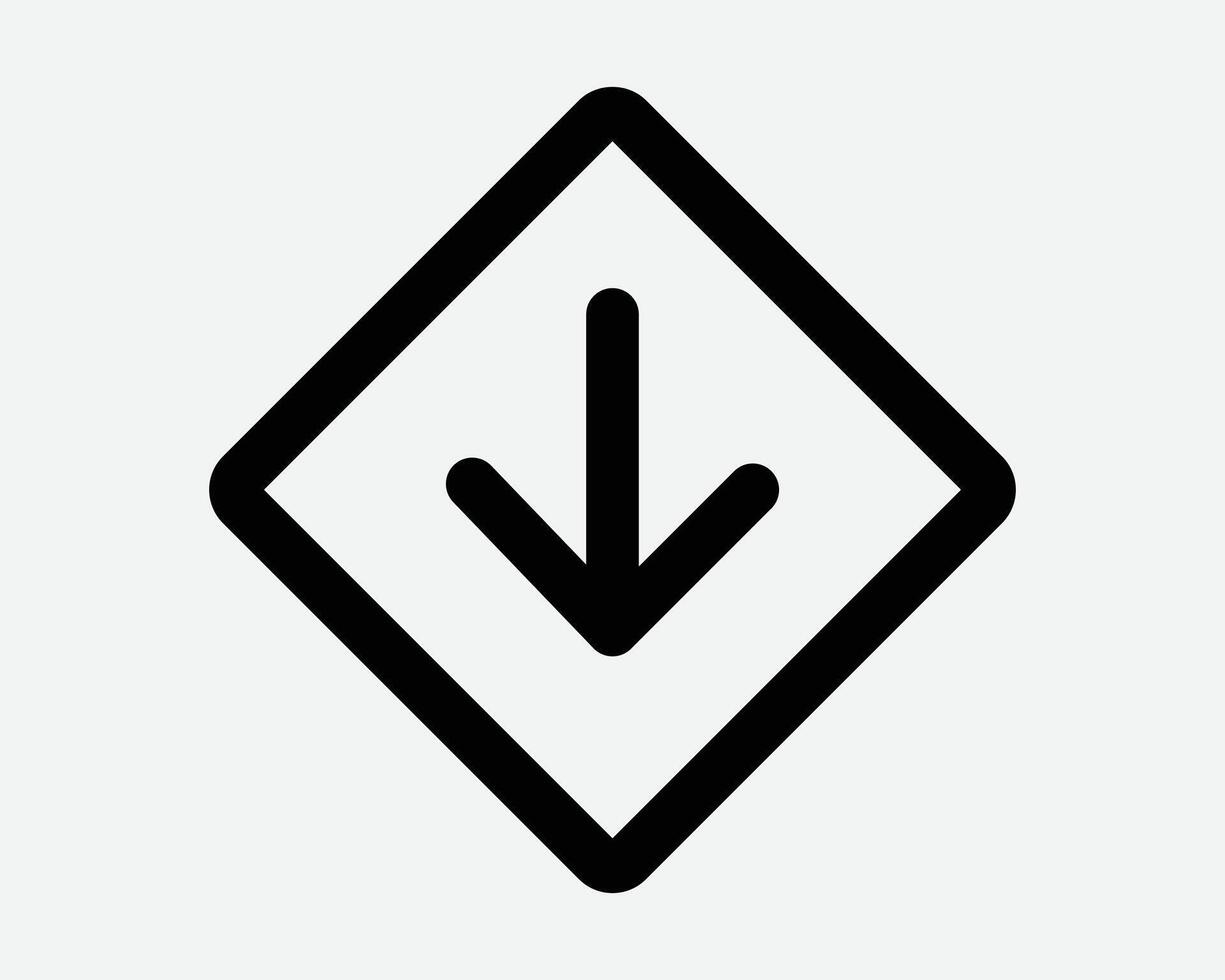 Arrow Pointing Down Load Direction Download Icon Arrowhead Pointer Location Outline Line Sign Symbol Placement Position Orientation Pathway Path vector