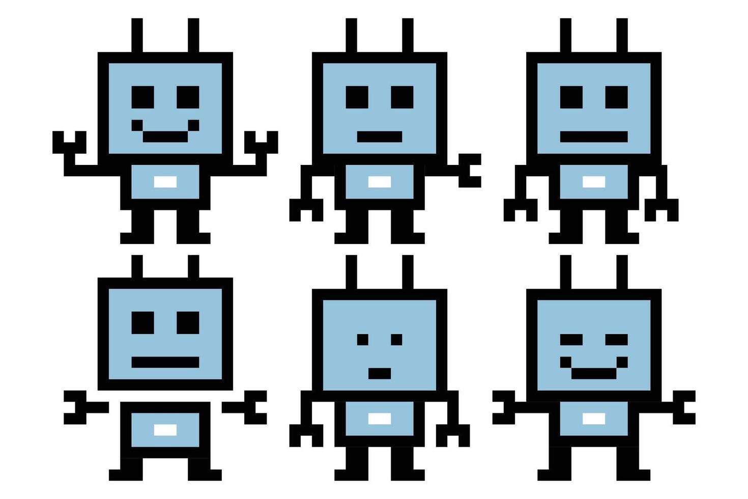 Set of character of robot chat bot ai robotic automation 8 bit technology. vector