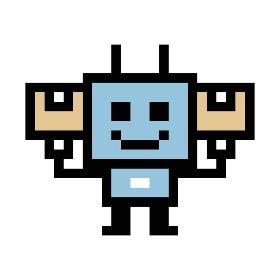 Design of inventory store robotic robot art factory computer bot 8bit. vector
