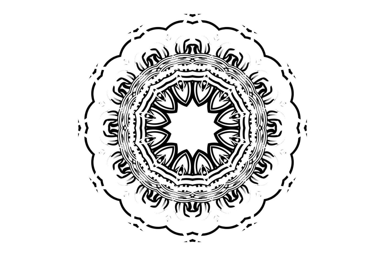 Intricate mandala artwork in black and white with concentric triangles circles and balanced symmetry vector