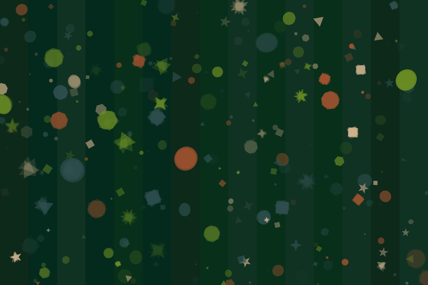 Geometric Shapes Pattern on Green Striped Backdrop, Abstract Art Background Design vector