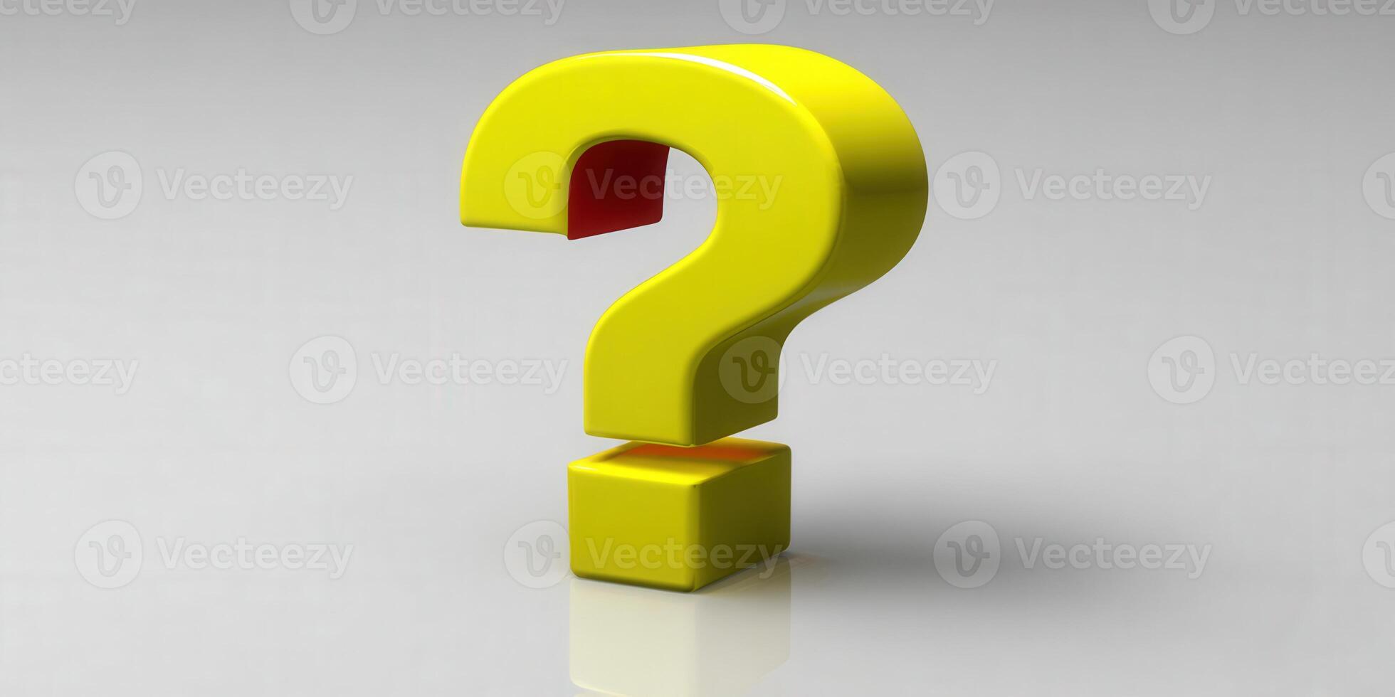 A bold yellow question mark, a symbol of curiosity and asking questions against a simple background. photo