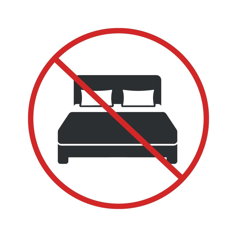 No Rest Zone A Bed Icon with a Prohibition Symbol Indicating a Place Where Sleep is Not Allowed vector