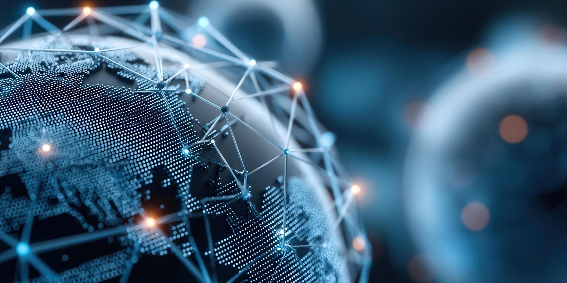 The globe is illuminated with a network of connections, representing technology and global communication. photo