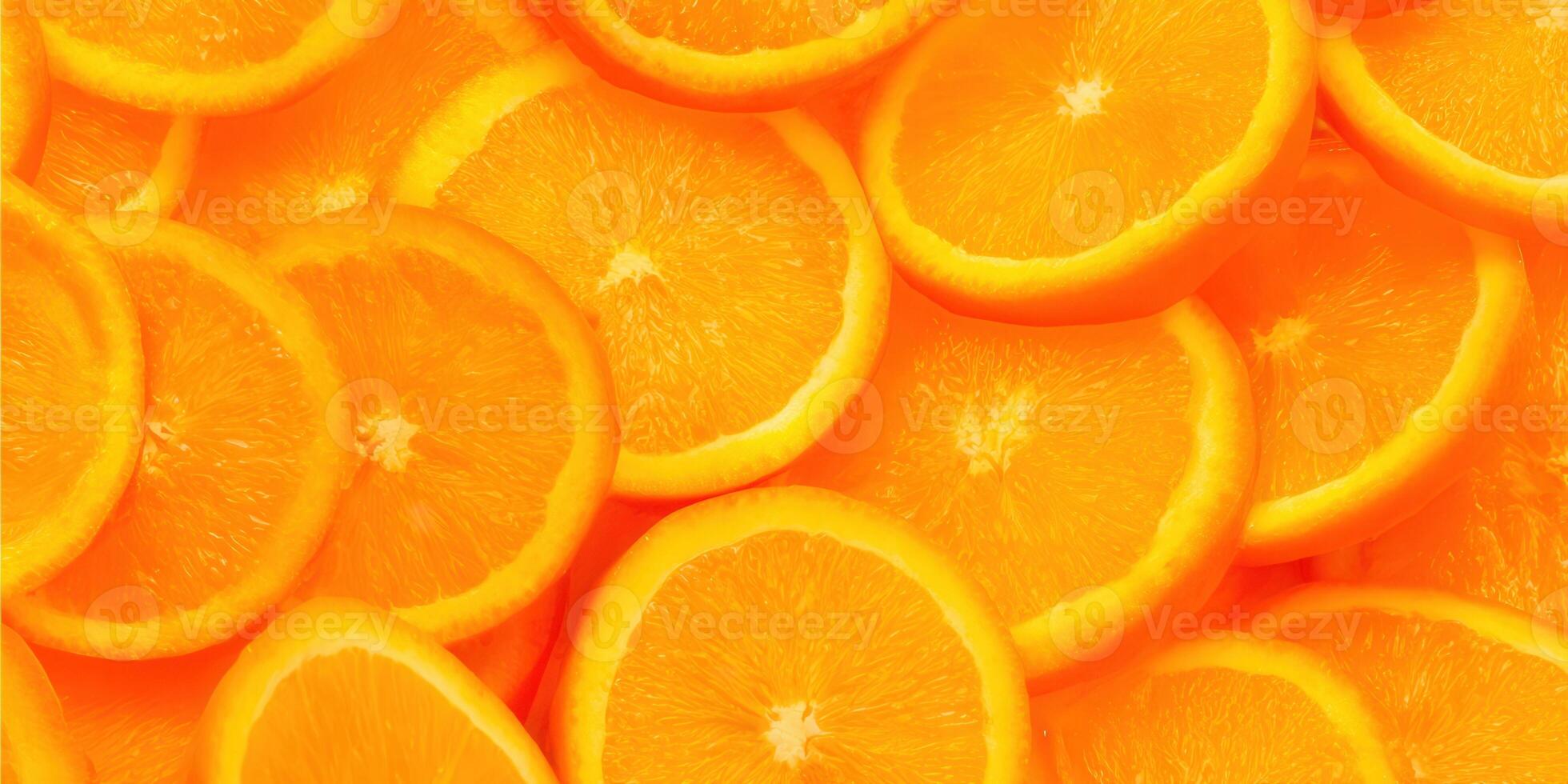 A close-up of freshly sliced oranges creating a vibrant and appetizing composition. photo