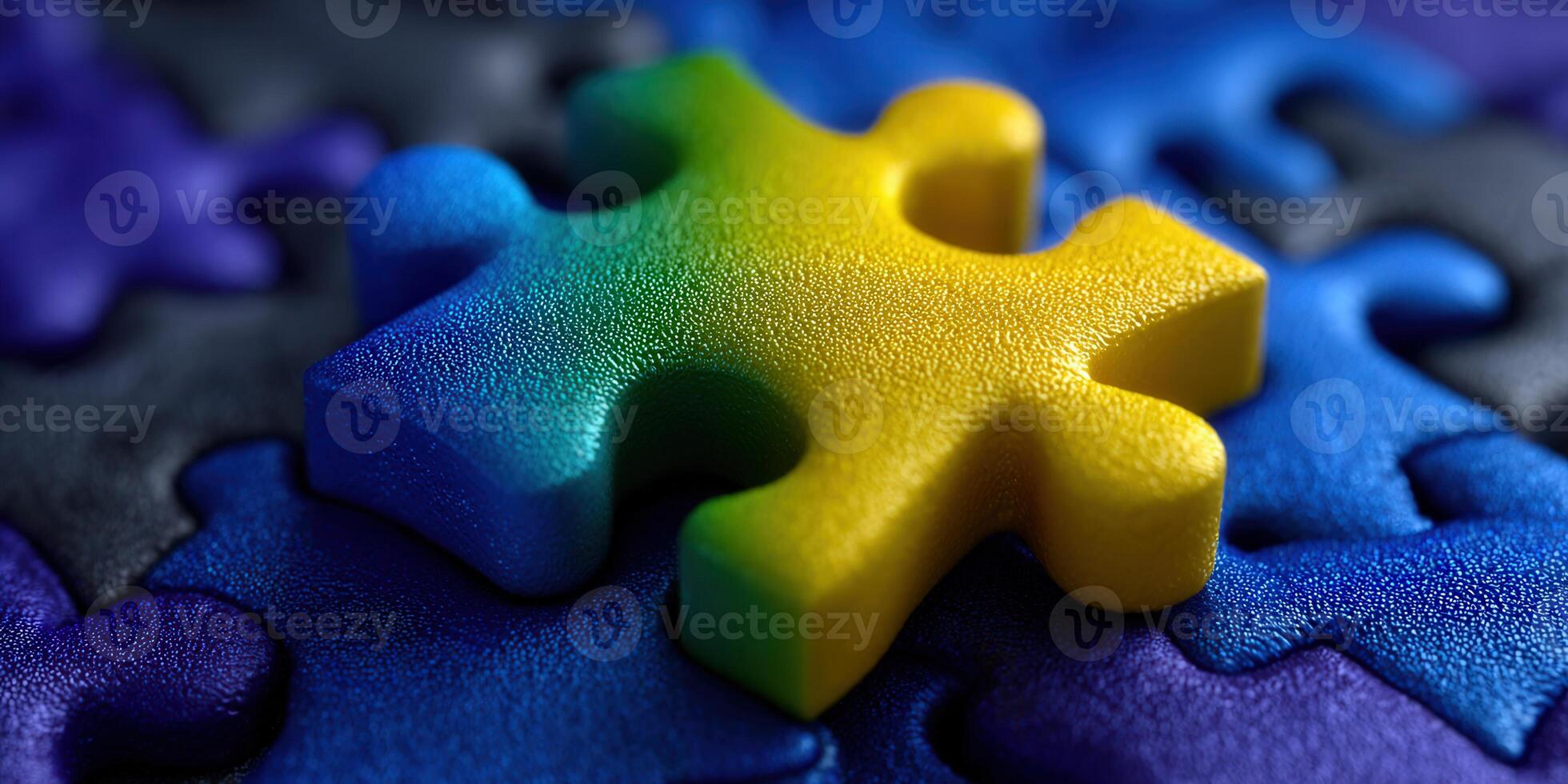 Vibrant puzzle pieces interlock, showcasing the essence of teamwork and problem-solving. photo