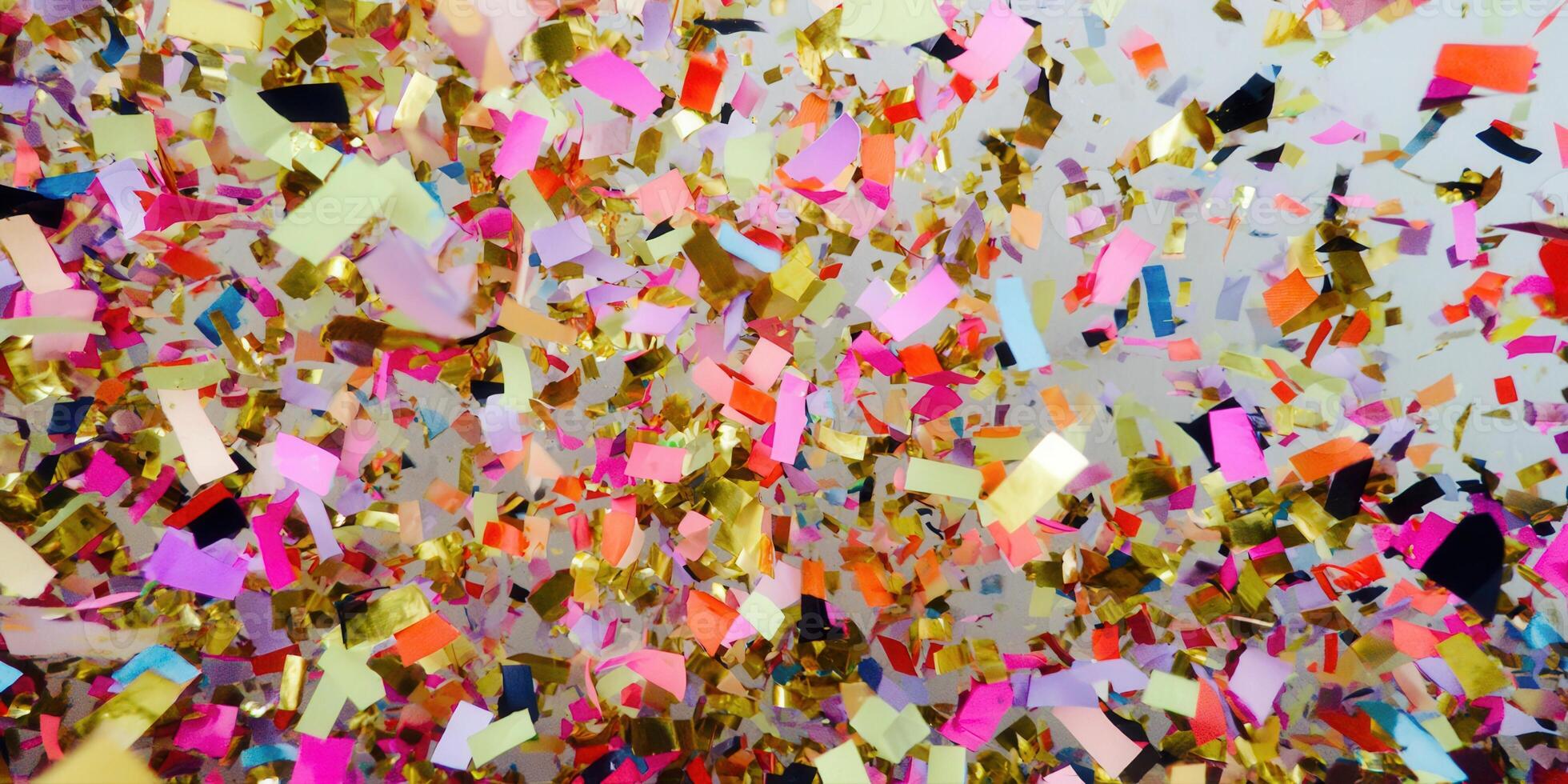 Colorful confetti bursts across the image, adding a touch of celebration and fun for any occasion. photo