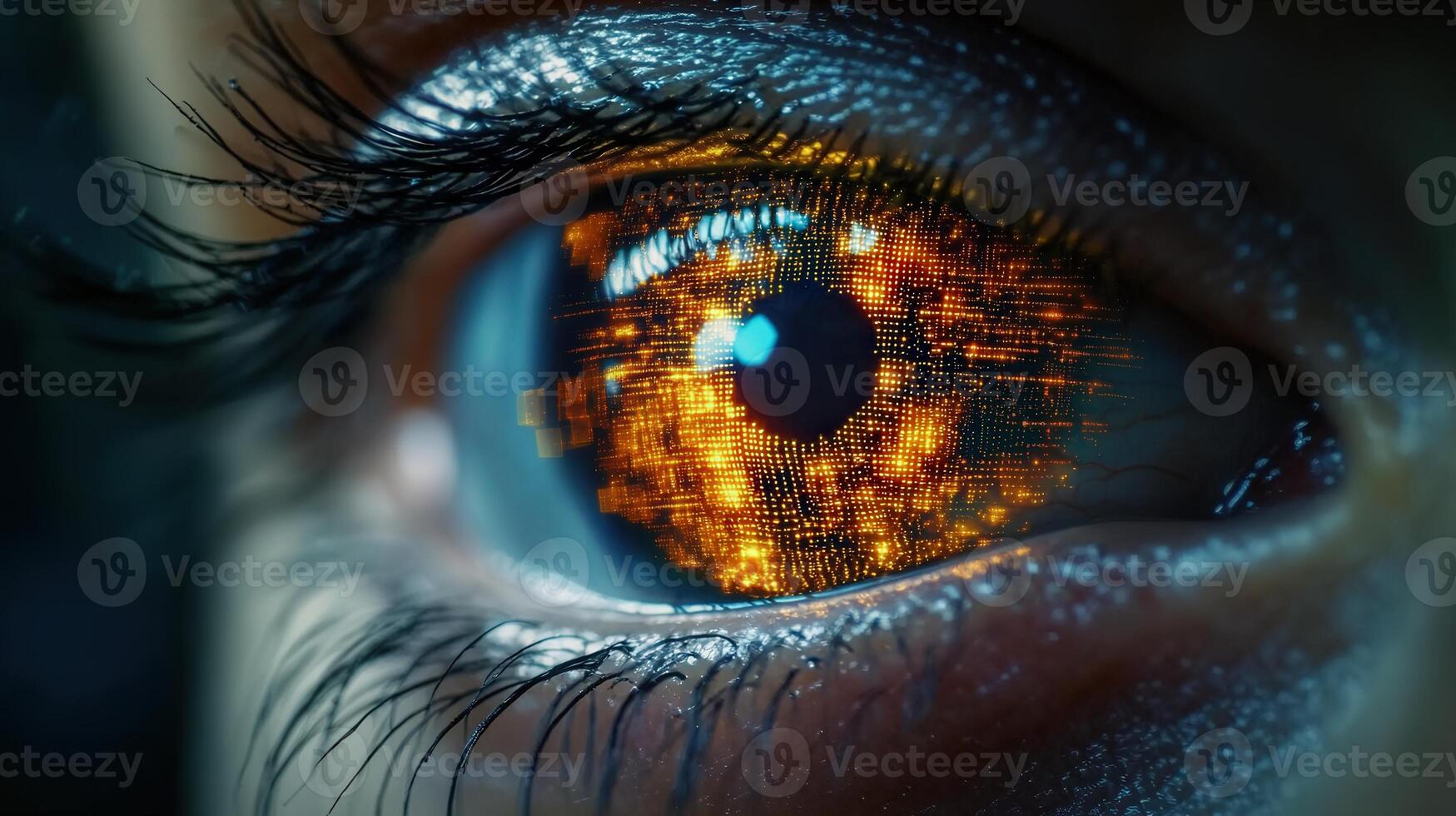 The eye of the future glows with digital circuits and a vision of technological advancement. photo