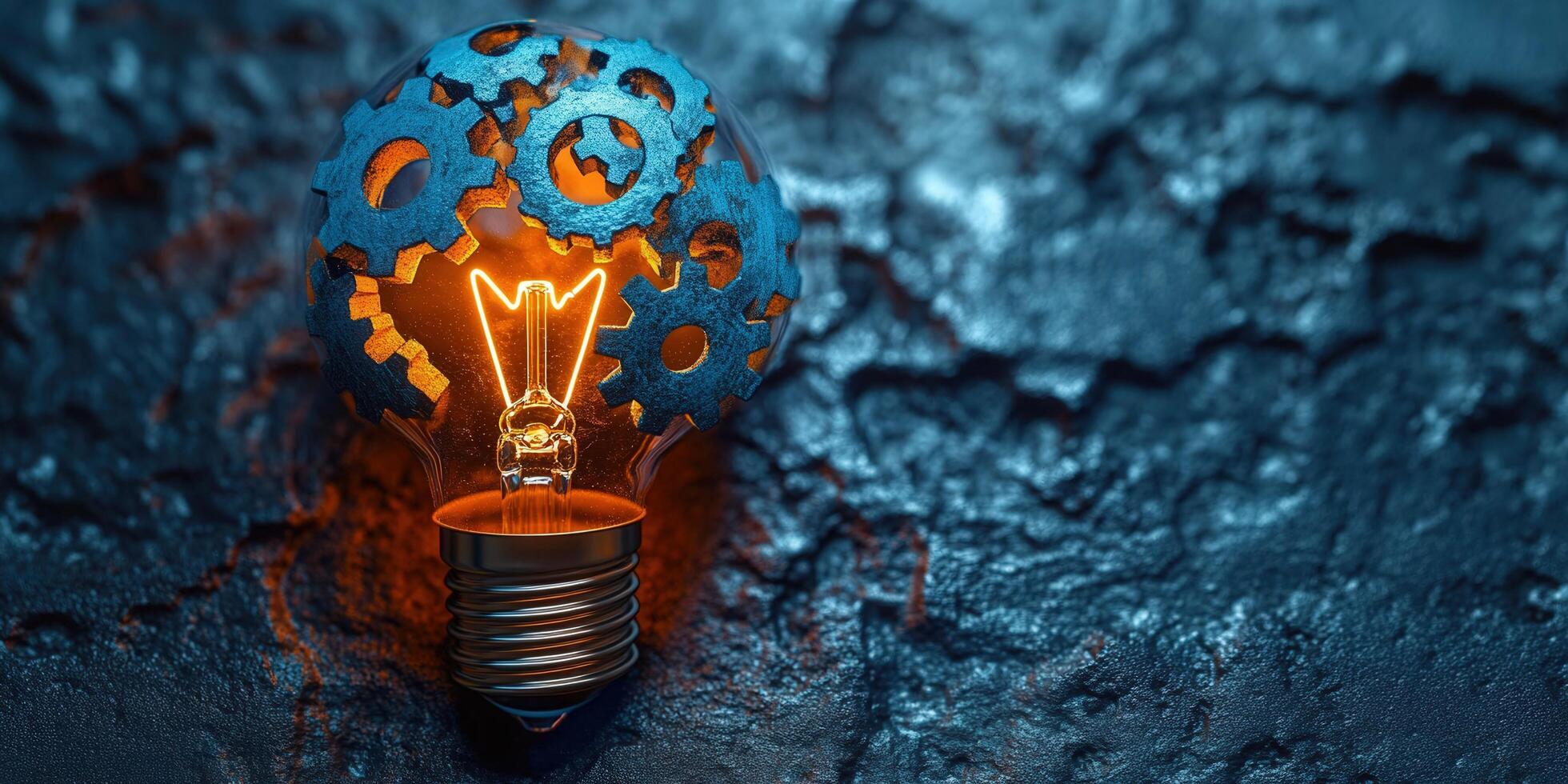 A glowing lightbulb with gears inside, representing the concept of innovation and ideas. photo