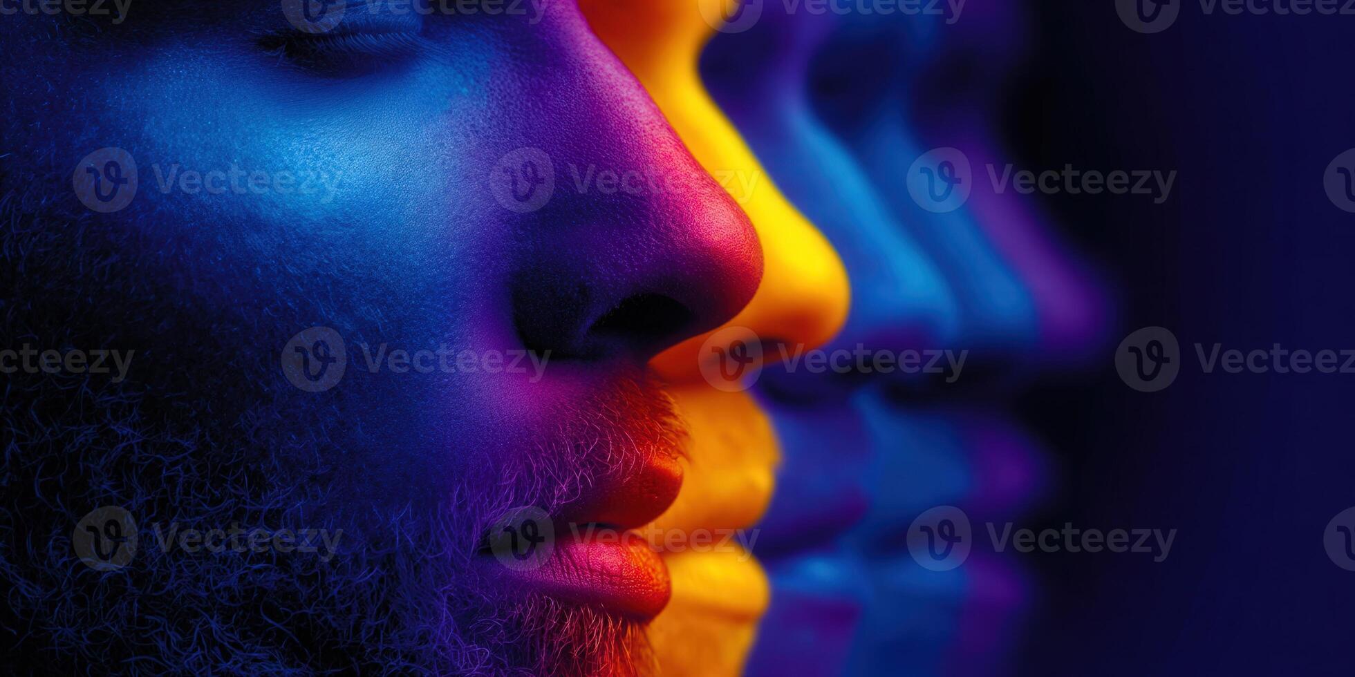 A profile view of a man's face in vibrant neon colors, creating an artistic and modern design. photo