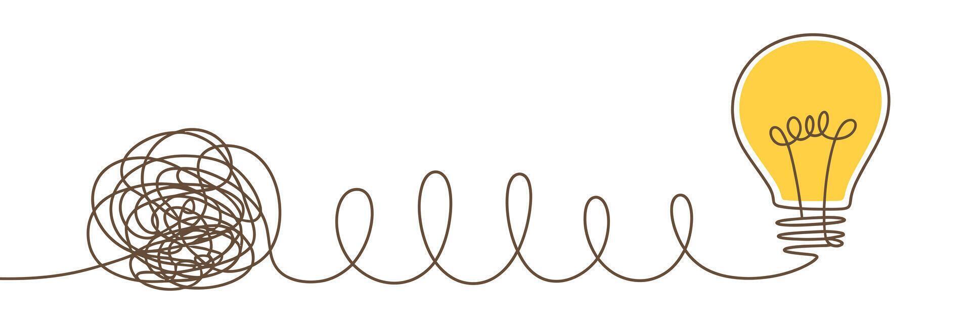 Problem Solving Concept Tangled Line to Light Bulb on White Background vector