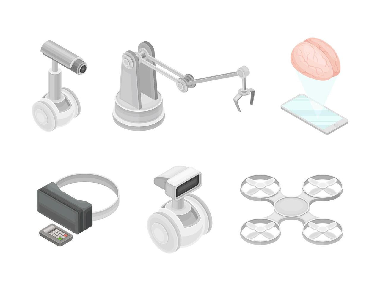 Futuristic robots and drones in technology design vector