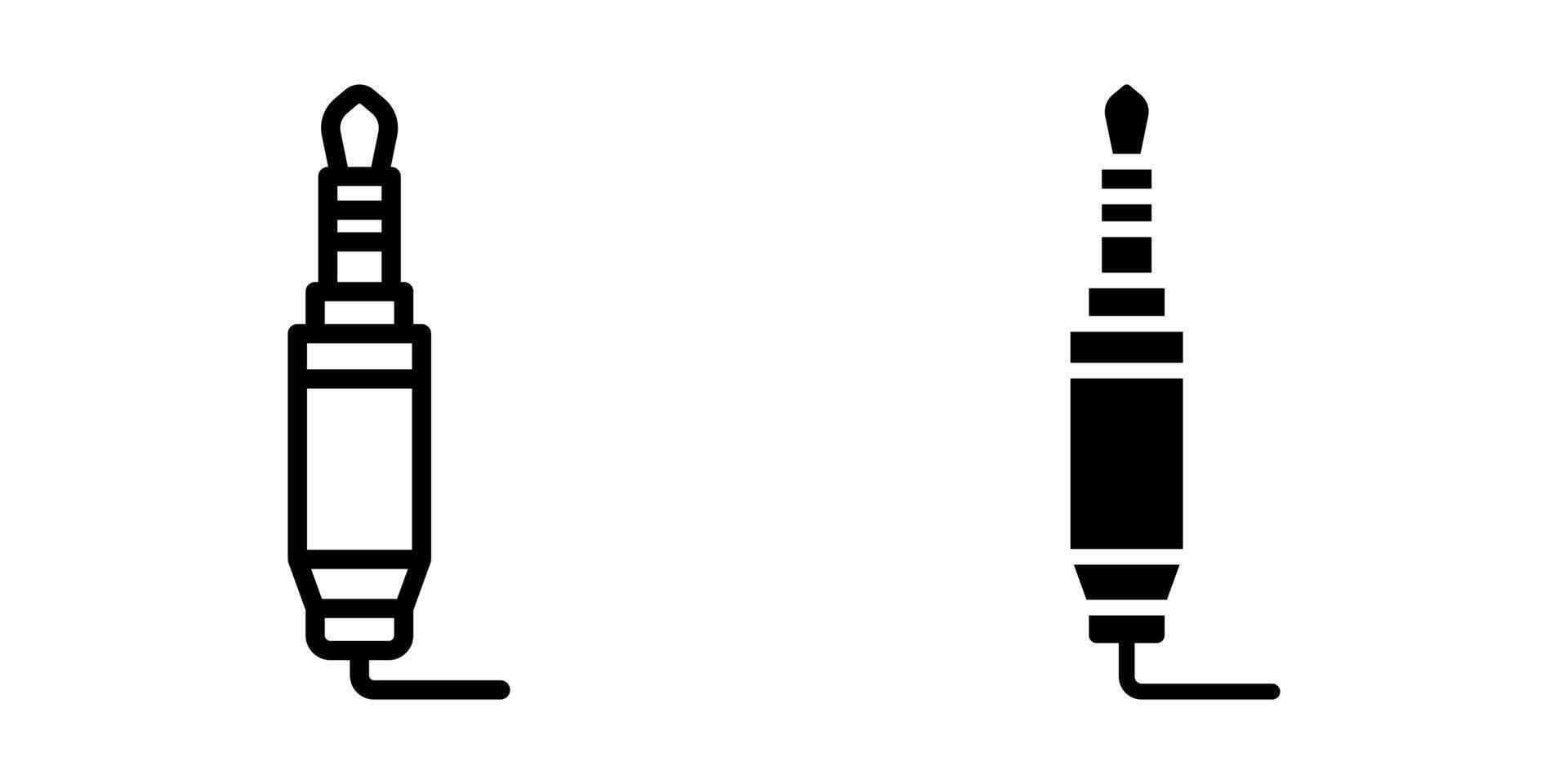 Audio Jack icon set. A minimalist illustration of an audio jack, available in outline and filled styles, perfect for various design projects related to audio and technology. vector