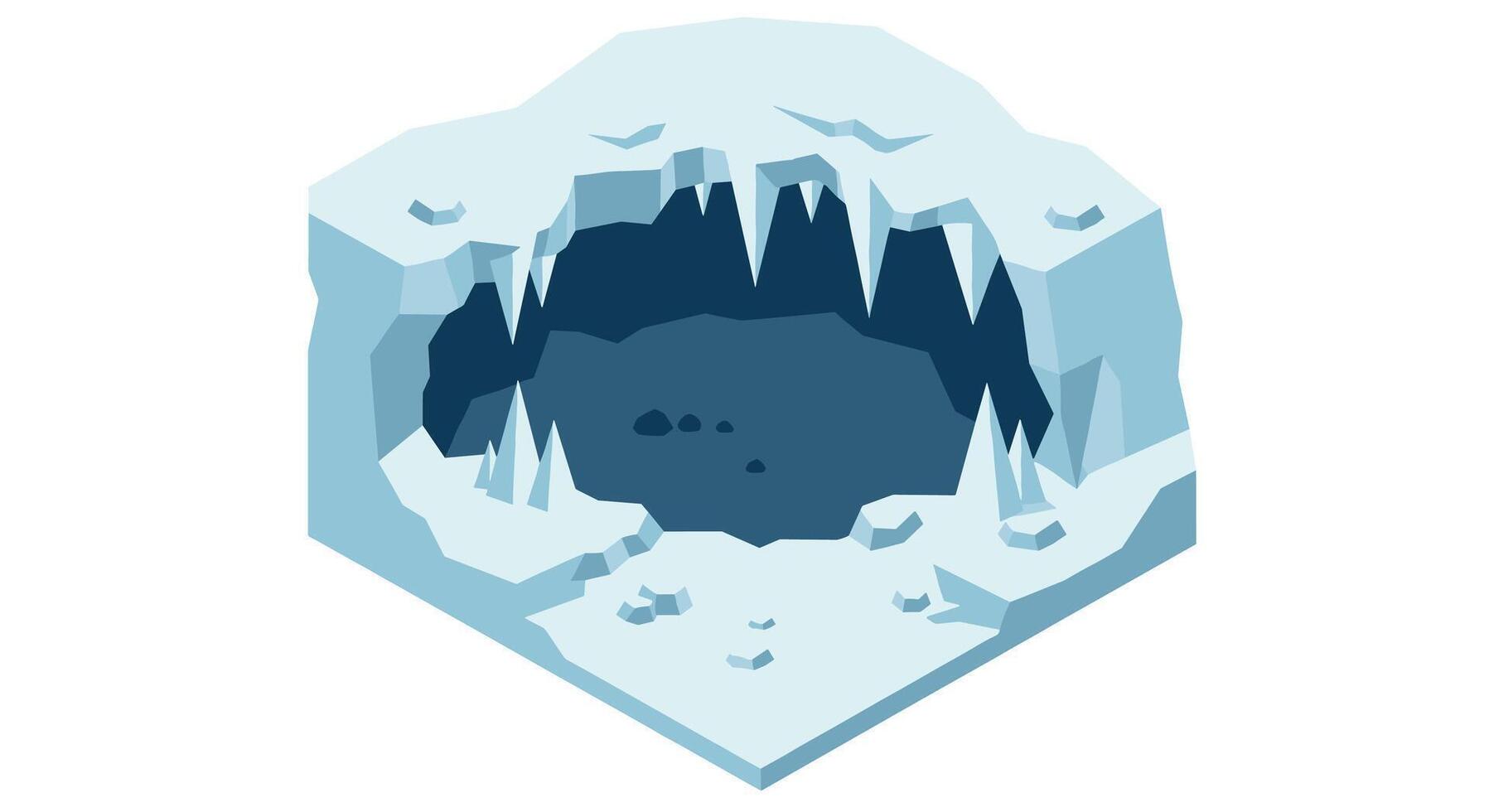 Frozen ice cave with sharp icicles in isometric style vector