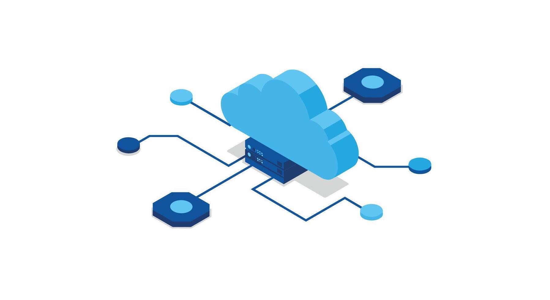 Cloud computing network infrastructure with connected nodes in isometric design vector