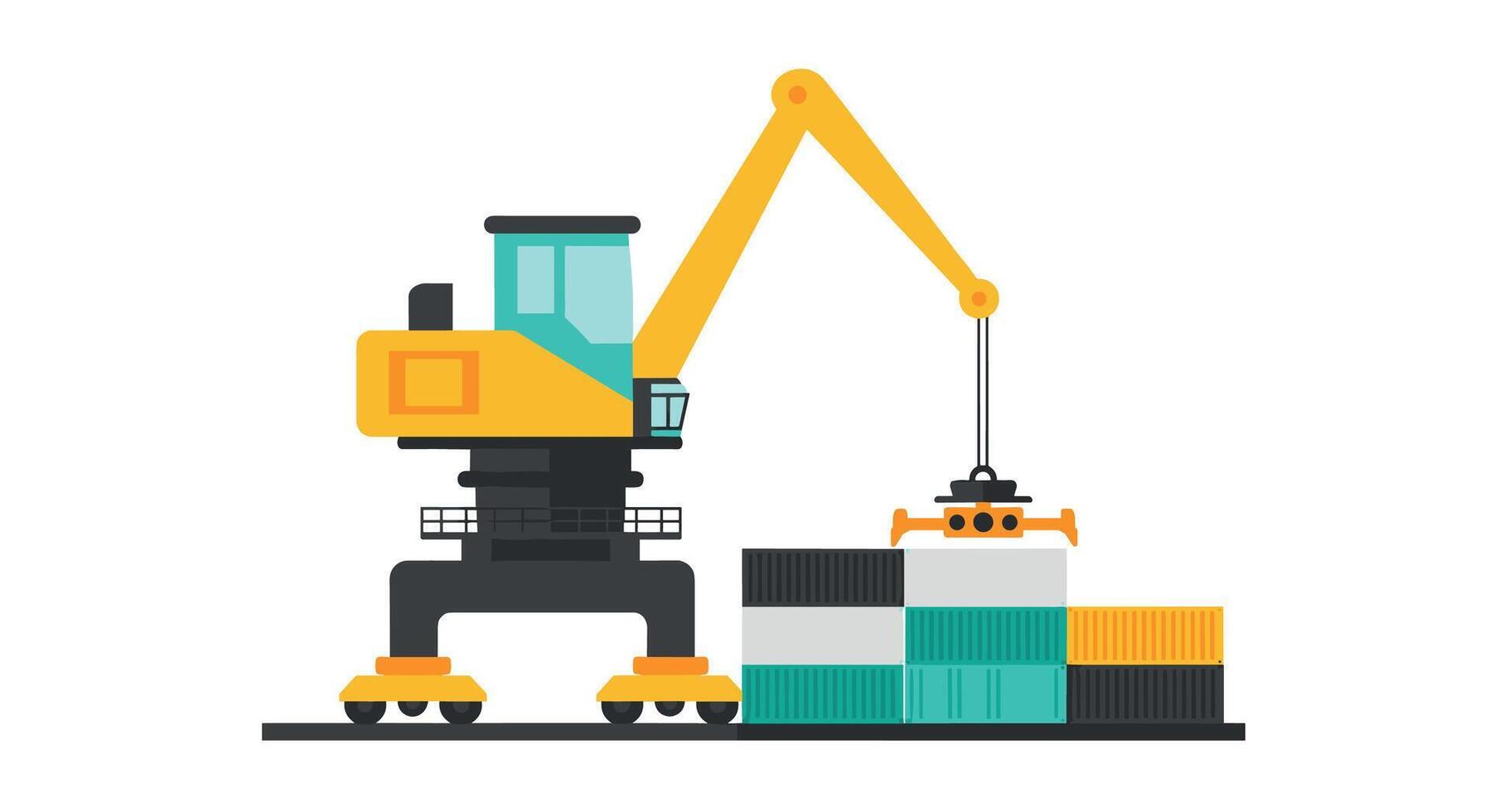 Flat style crane loading shipping containers on dock vector