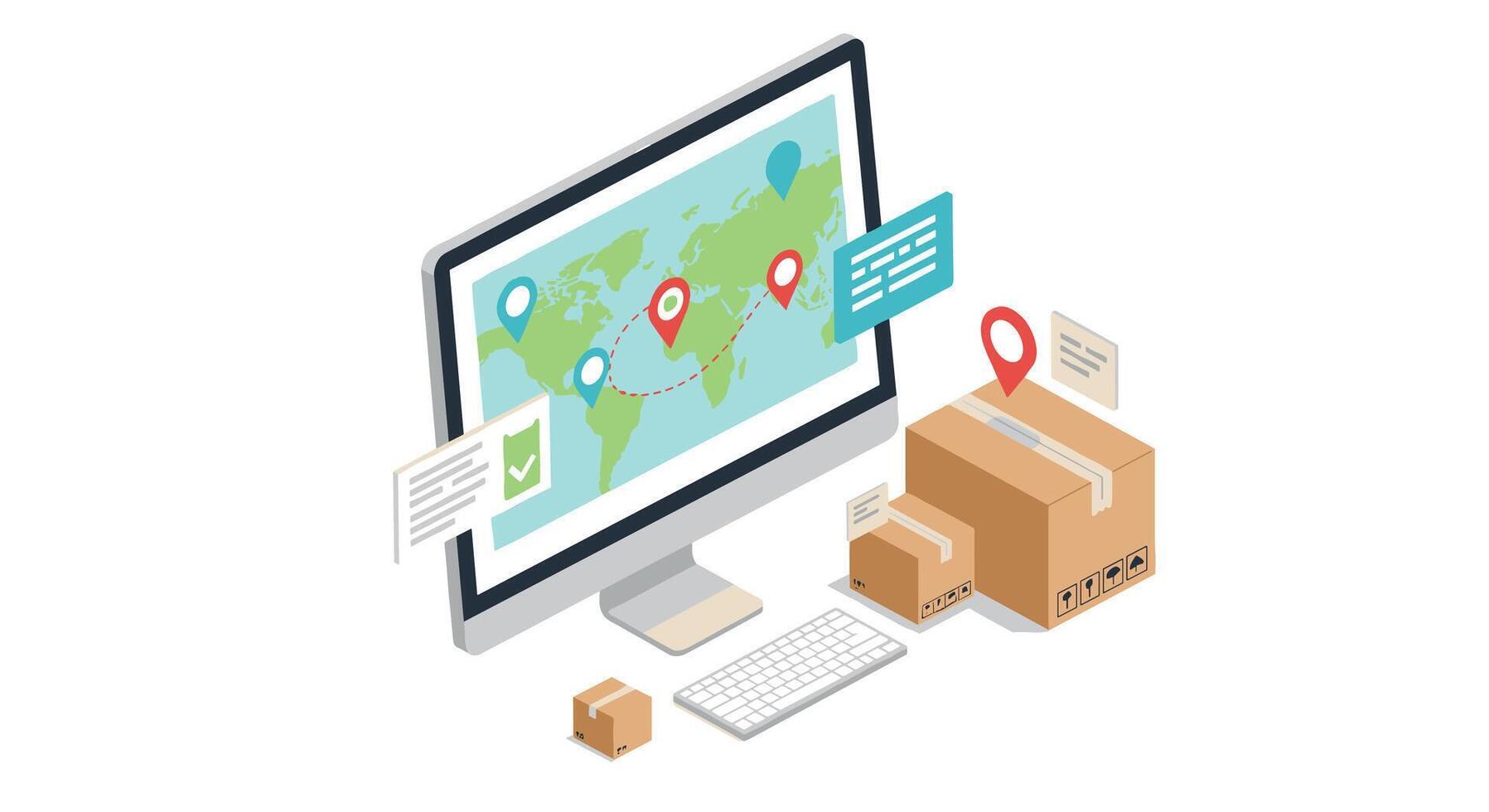 Global shipping and logistics tracking with computer interface vector