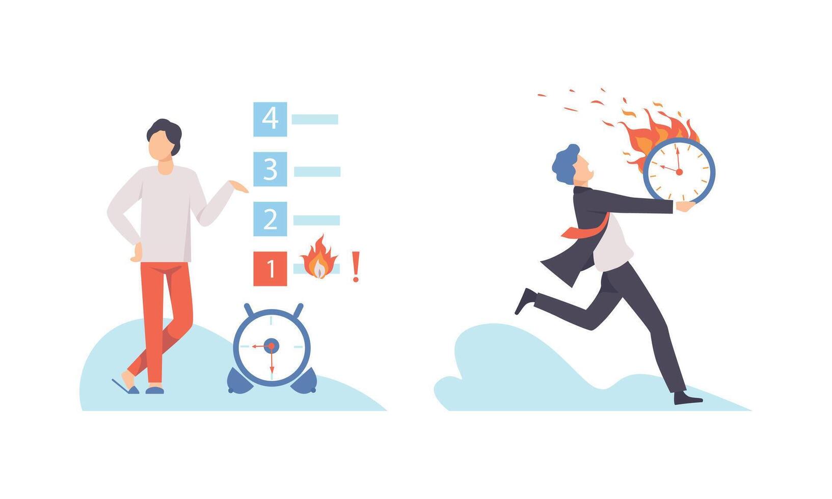 Man with Burning Clock Dial Failing Handling Deadline and Timeline Set vector