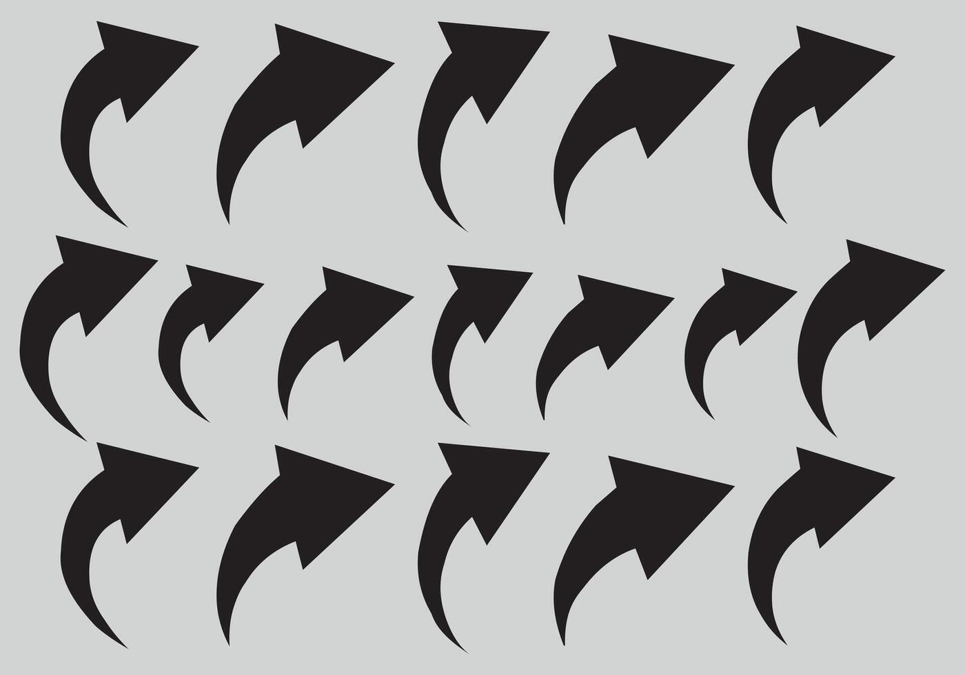 A repeating pattern of black curved arrows pointing to the right on a light gray background vector