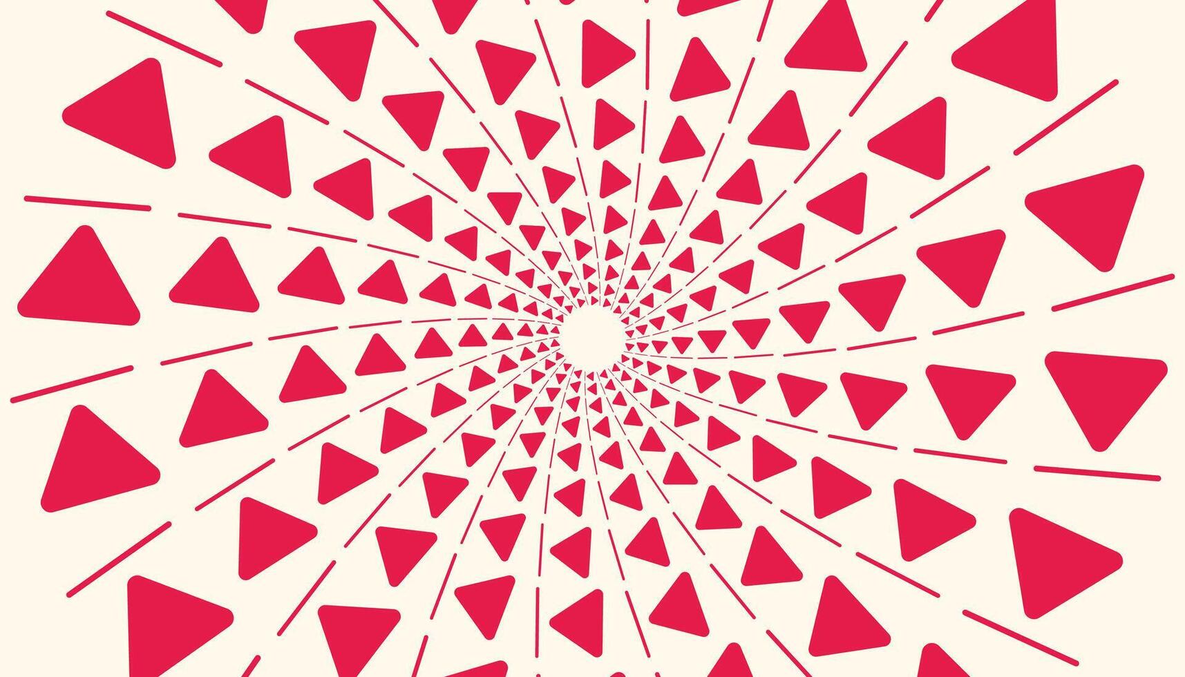 Abstract red triangles and dashed lines in a hypnotic spiral, creating bold movement and depth. vector