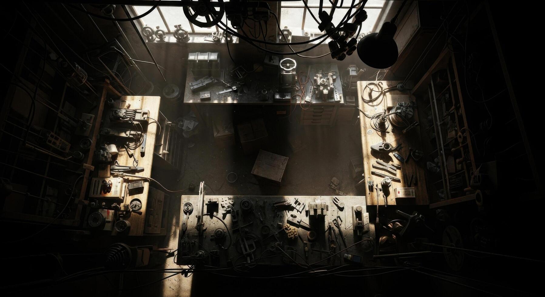 A dark room with lots of stuff in it photo