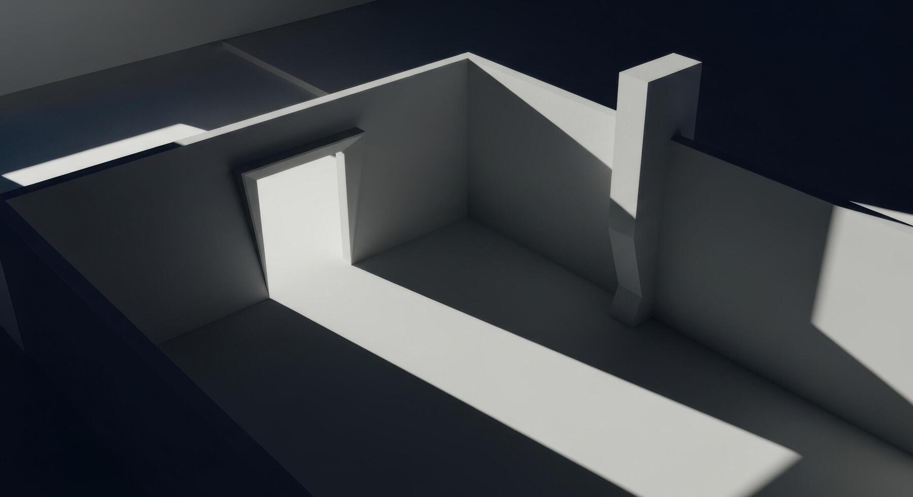 A 3d rendering of a room with a door and a light photo