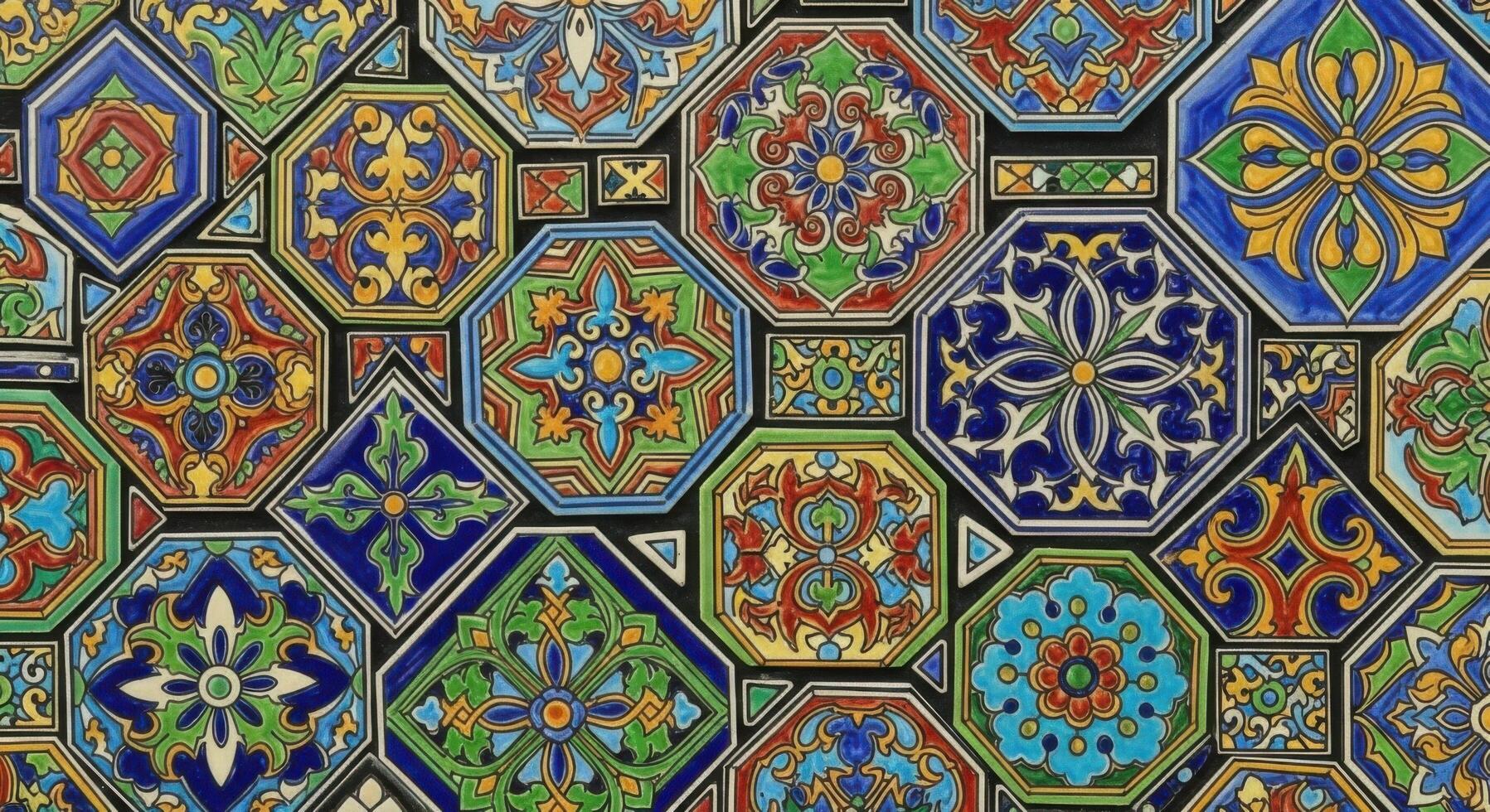 A colorful tile pattern with many different designs photo