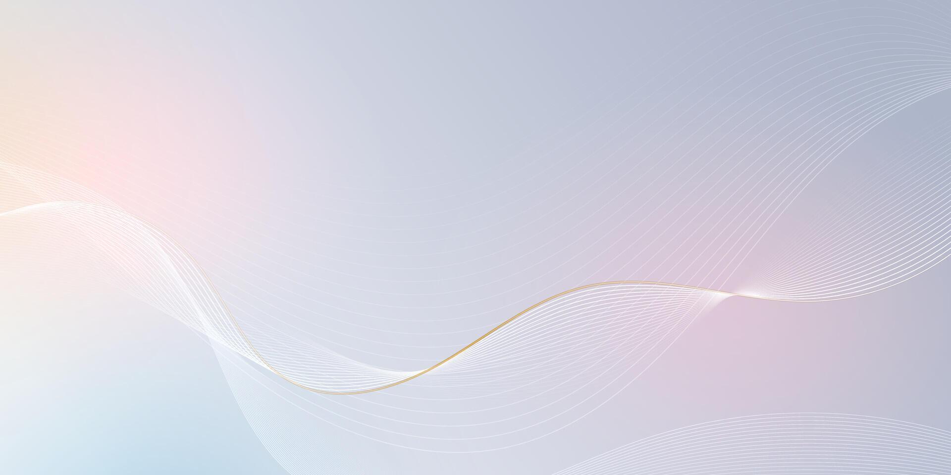 Abstract soft white - gold wave line pattern and texture on light gray gradient background. element smooth line design. Digital technology concept for luxury business template, banner background vector