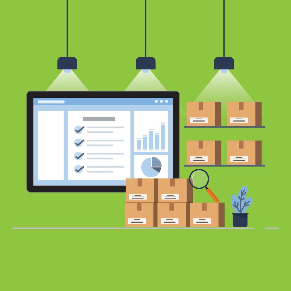 Inventory management system with boxes and monitor vector