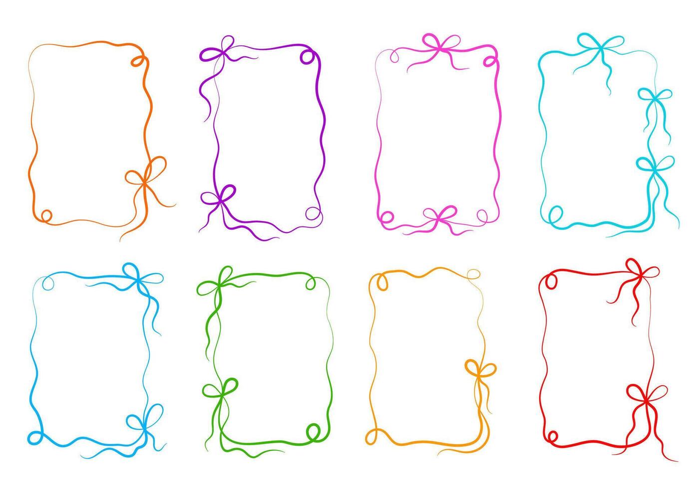 Set of abstract ribbon frame outline. Minimalist hand drawn frames with bows and swirls. vector