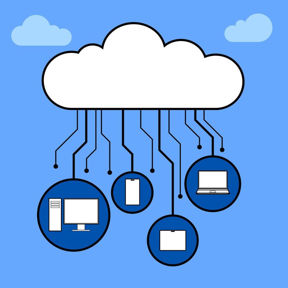 nube almacenamiento y informática ai tecnología concepto diseño. ilustración gráfico diseño elemento computadora transmisión red circuito modelo. vector