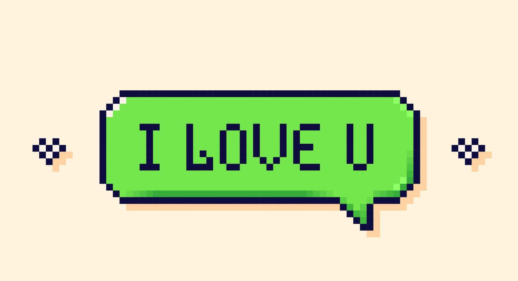 Pixel user interface speech bubble. Green I love you button. vector
