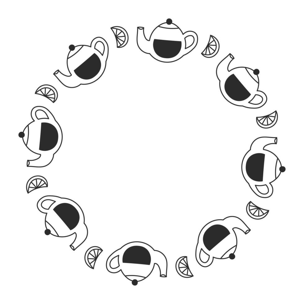 Teapot and Lemon Circle Frame vector