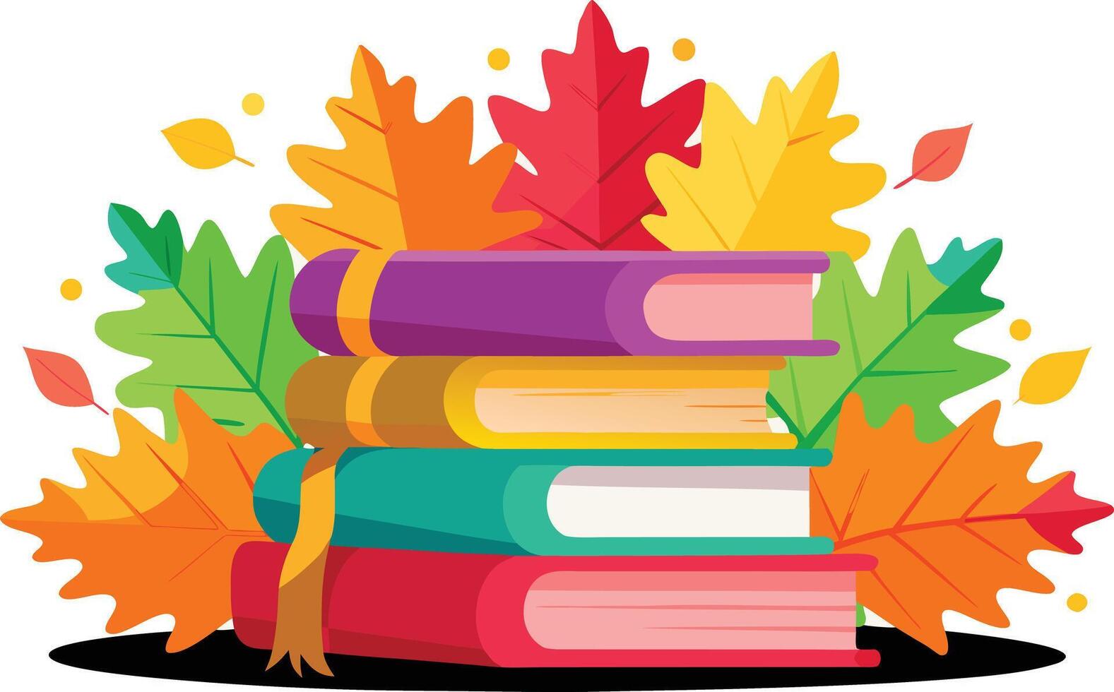 Stack of colorful books with autumn leaves reading vector