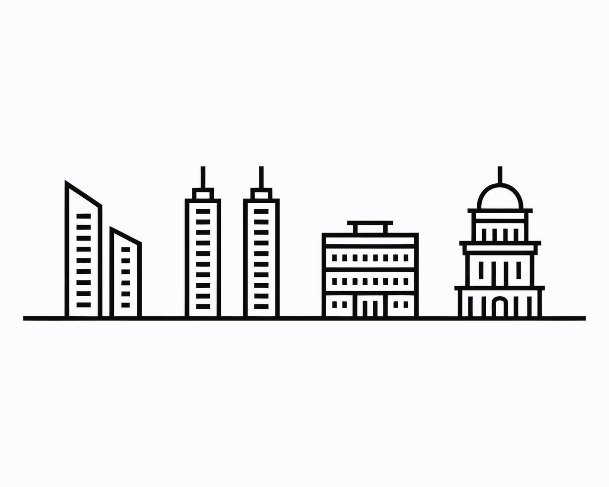 Simple Graphic Skyline Featuring Minimalist Building Icons A Clean and Modern Line Art Silhouette of Urban Architecture for a Graphic Design Project vector