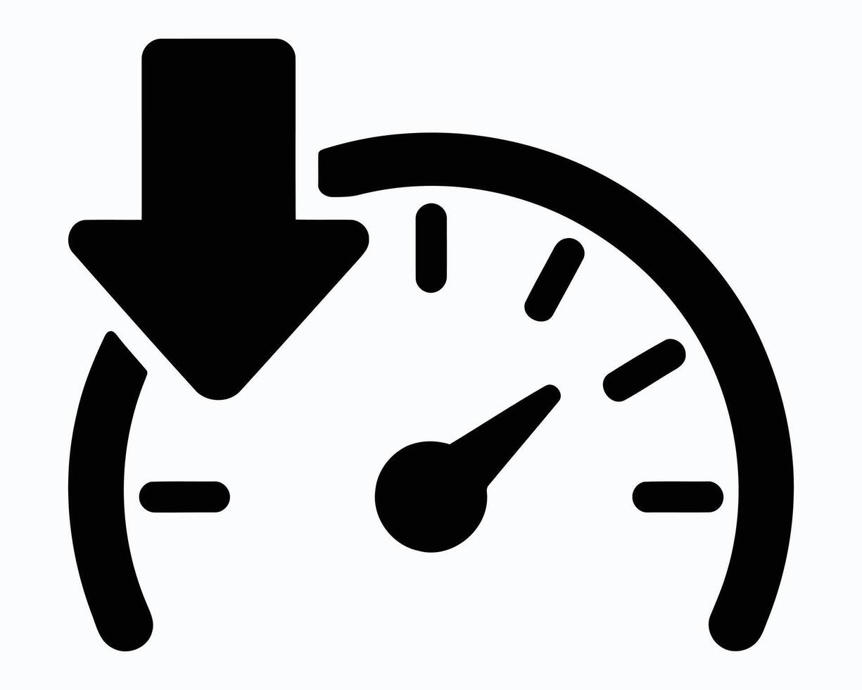 Decrease and Reduction Indicator Meter Showing Decline, Decrease Speed, or Loss Indicated by Downward Arrow and Gauge Displaying Negative Performance vector