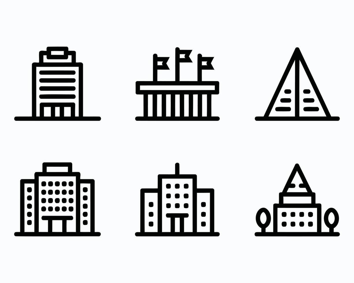 Architectural Icons Collection A Set of Line Art Depicting Various Building Styles Monuments and Structures Minimalist and Modern Black and White vector