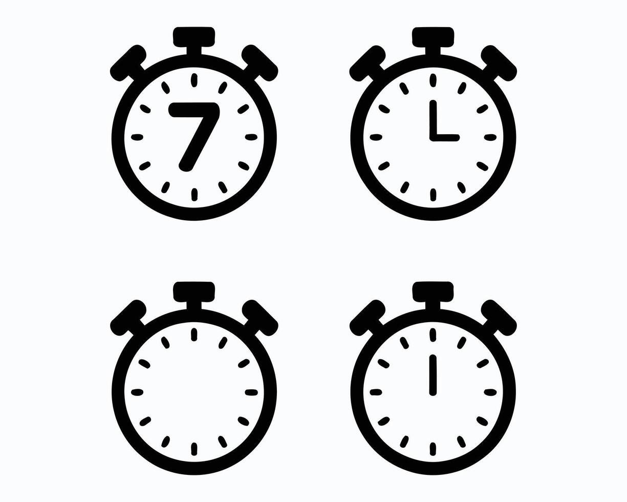 Simple Black and White Timer Icons Depicting Varying Time Intervals with a Clean Aesthetic Style for Different Design Applications vector