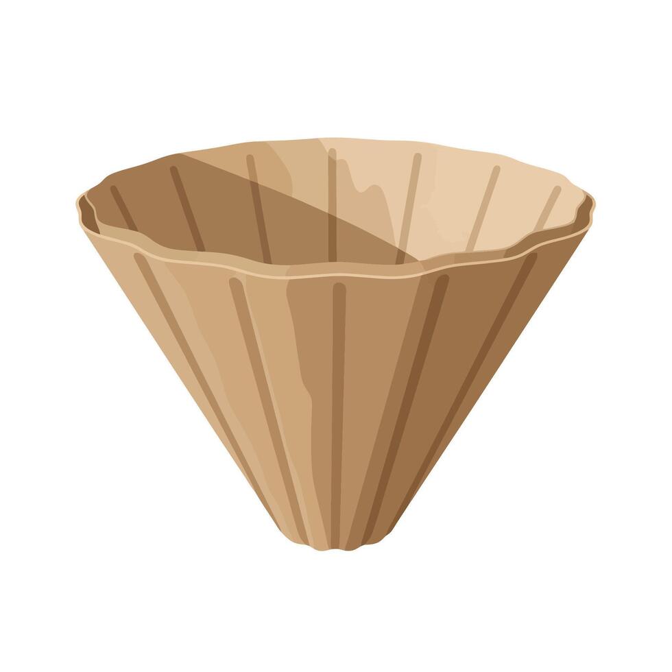 Essential brown paper coffee filter, conical and unbleached, ideal for pour-over or drip brewing methods. Isolated on a crisp white background vector