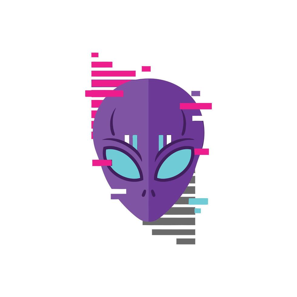 Alien head with glitch effect extraterrestrial being with digital distortion. vector