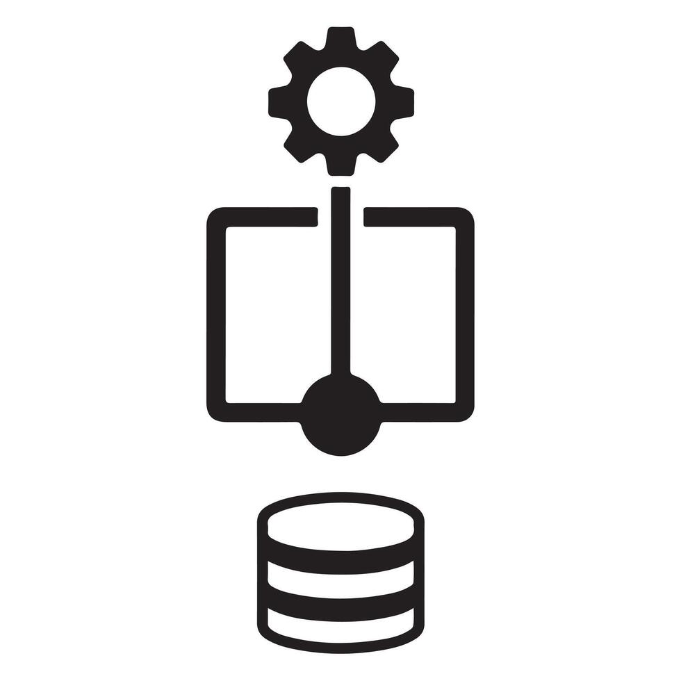 Data processing workflow with database and gear icon isolated on white background vector