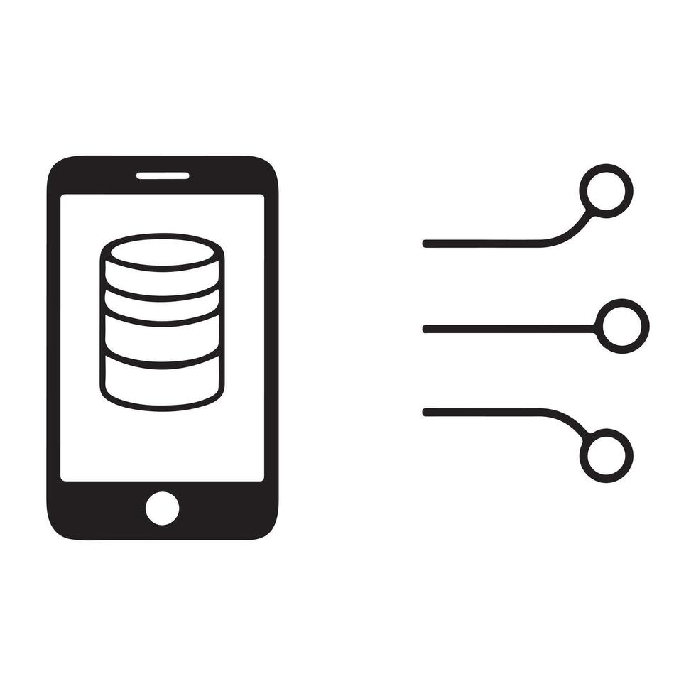 Mobile phone with database icon and connection lines isolated on white background vector