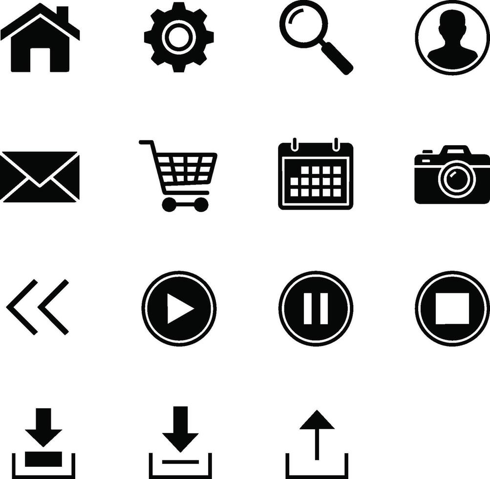 Clean Black and White Icon Set for Web and Application Design vector